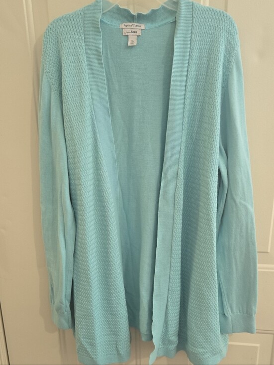 L.L. Bean Sweaters - L.L. Bean 100% Supima Cotton Blue Open Front Cardigan Sweater XL Textured Knit